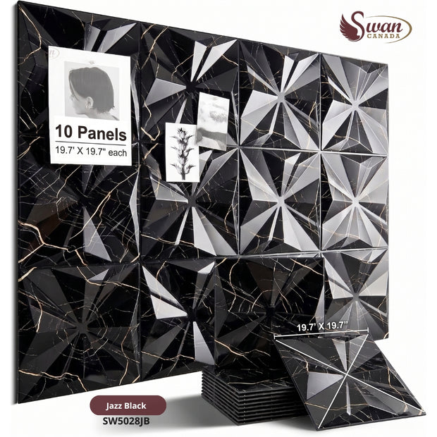 Panneaux Muraux 3D, Jazz Black, 50 x 50 cm