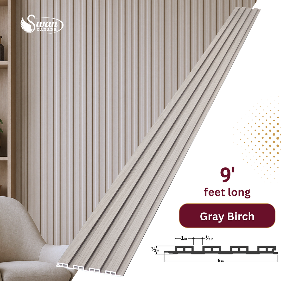 WPC Fluted Panels, Gray Birch, 10 Panels x 9 feet long.
