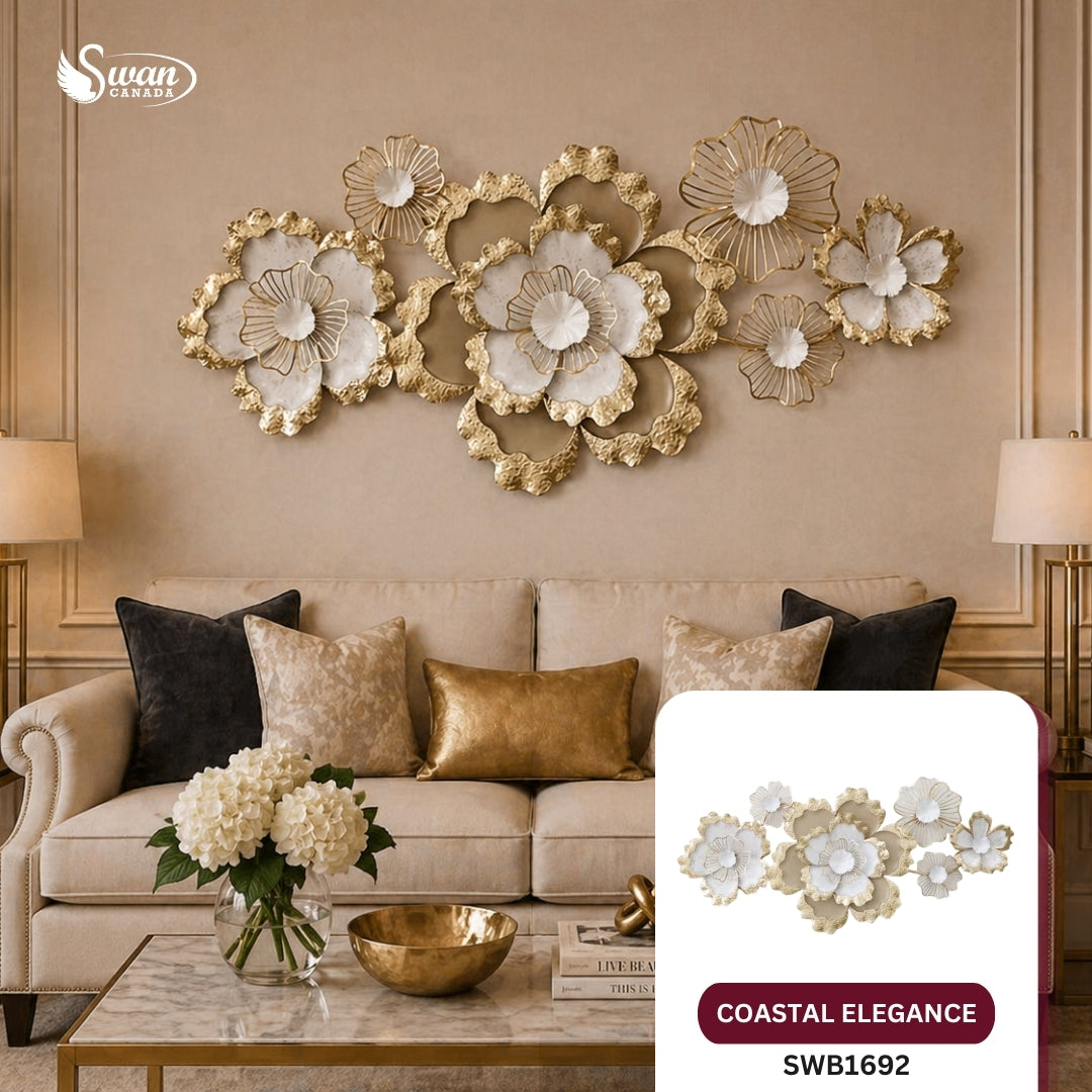Decorative Wall Art, Coastal Elegance Floral Wall Decor, 53.25-In X 25-In, 1 PC