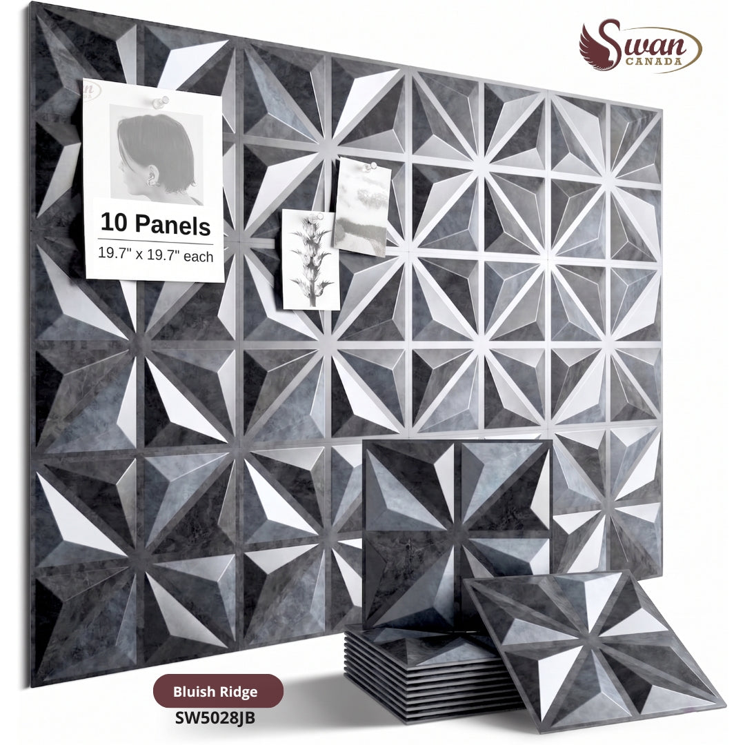 3D Wall Panels, Bluish Ridge, 19.7" x 19.7"