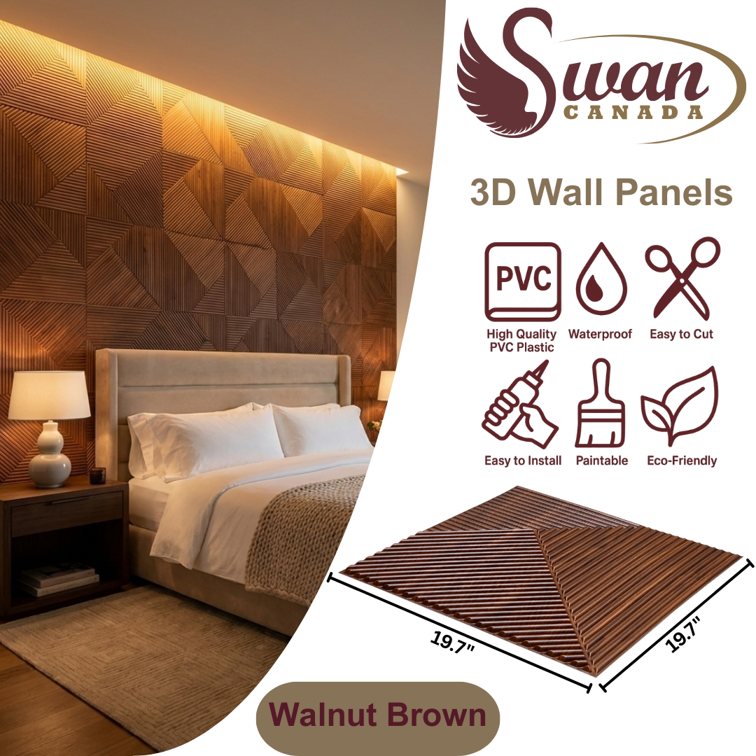 3D Wall Panels, Walnut Brown, 19.7" x 19.7"