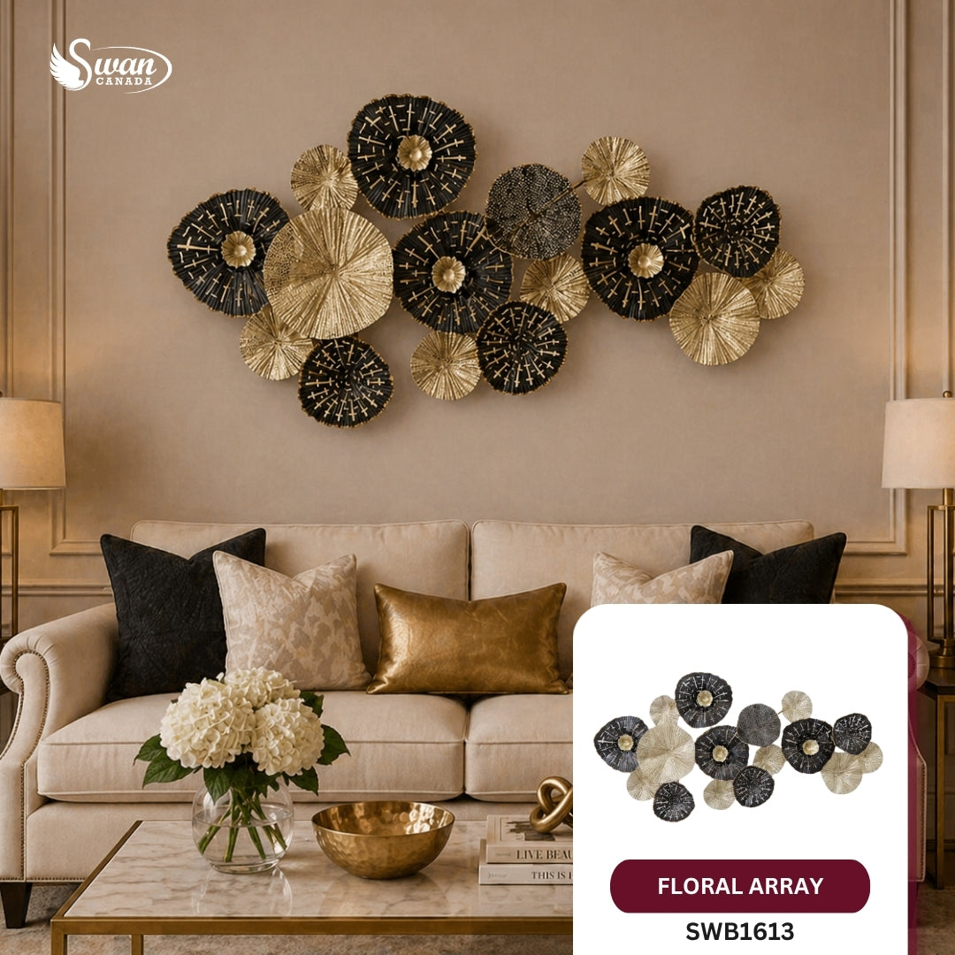 Decorative Wall Art, Black and Gold Floral Array, 53-In X 27-In, 1 PC