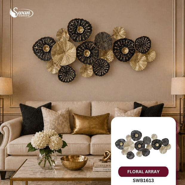 Décoration murale décorative, motif floral noir et doré, 53 po x 27 po, 1 pièce