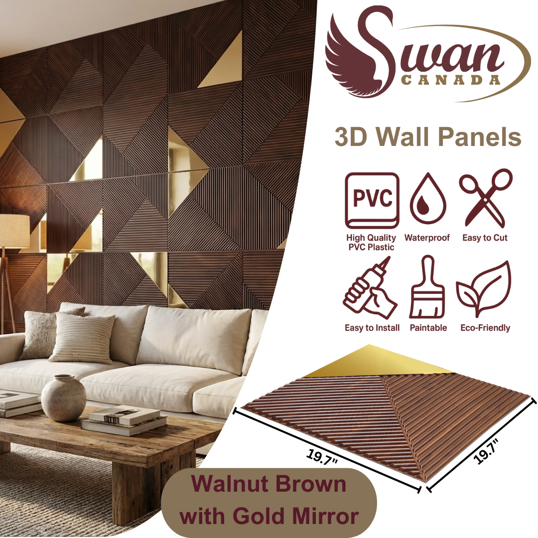 3D Wall Panels, Walnut Brown, 19.7" x 19.7"