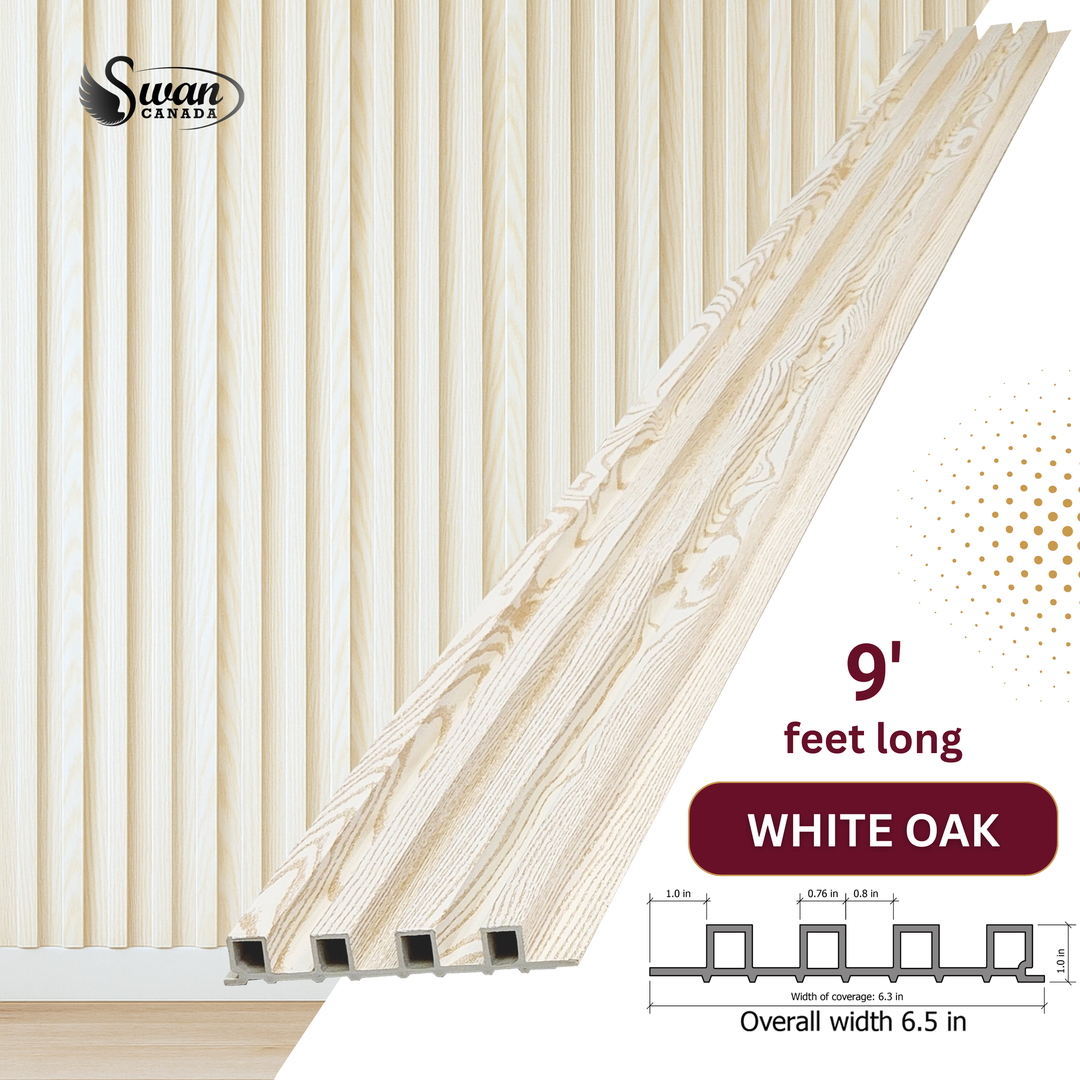 WPC Fluted Panels, WHITE OAK, 108in x 6.5in. 10 Panels