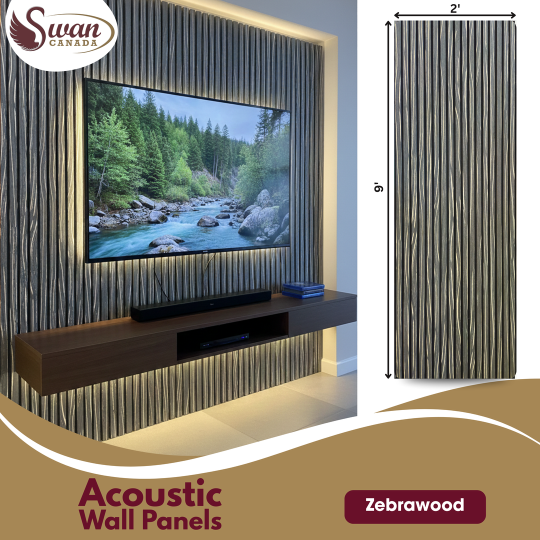 Acoustic Wall Panels, Zebra Wood, 4 Panels, 2 x 9 Feet
