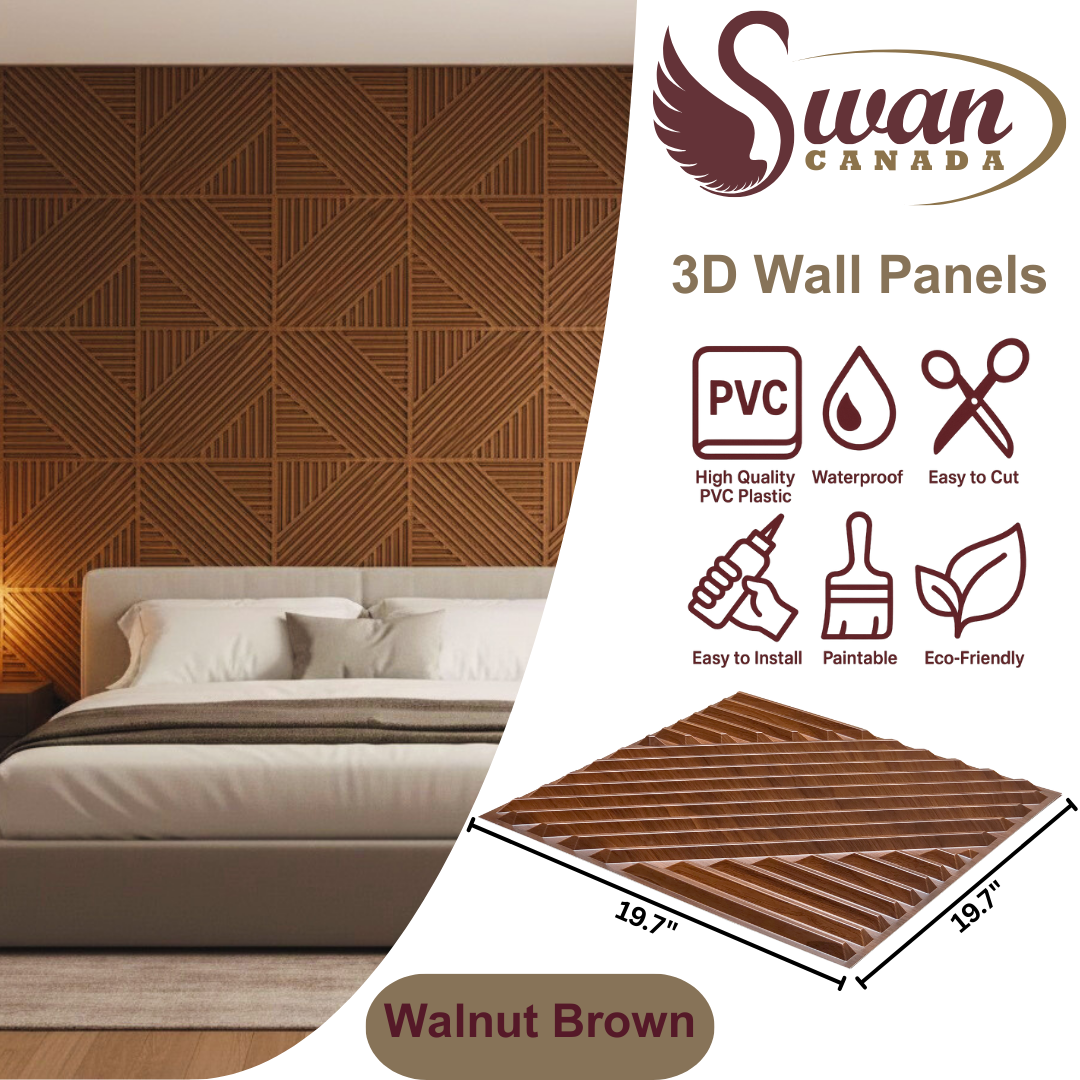 3D Wall Panels, Walnut Brown, 19.7" x 19.7"