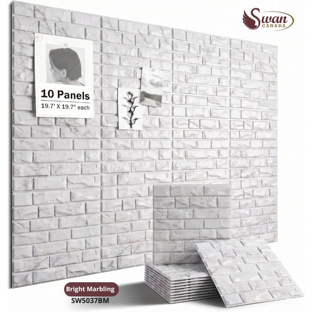 Panneaux muraux 3D, Marbrure brillante, 19,7" x 19,7"