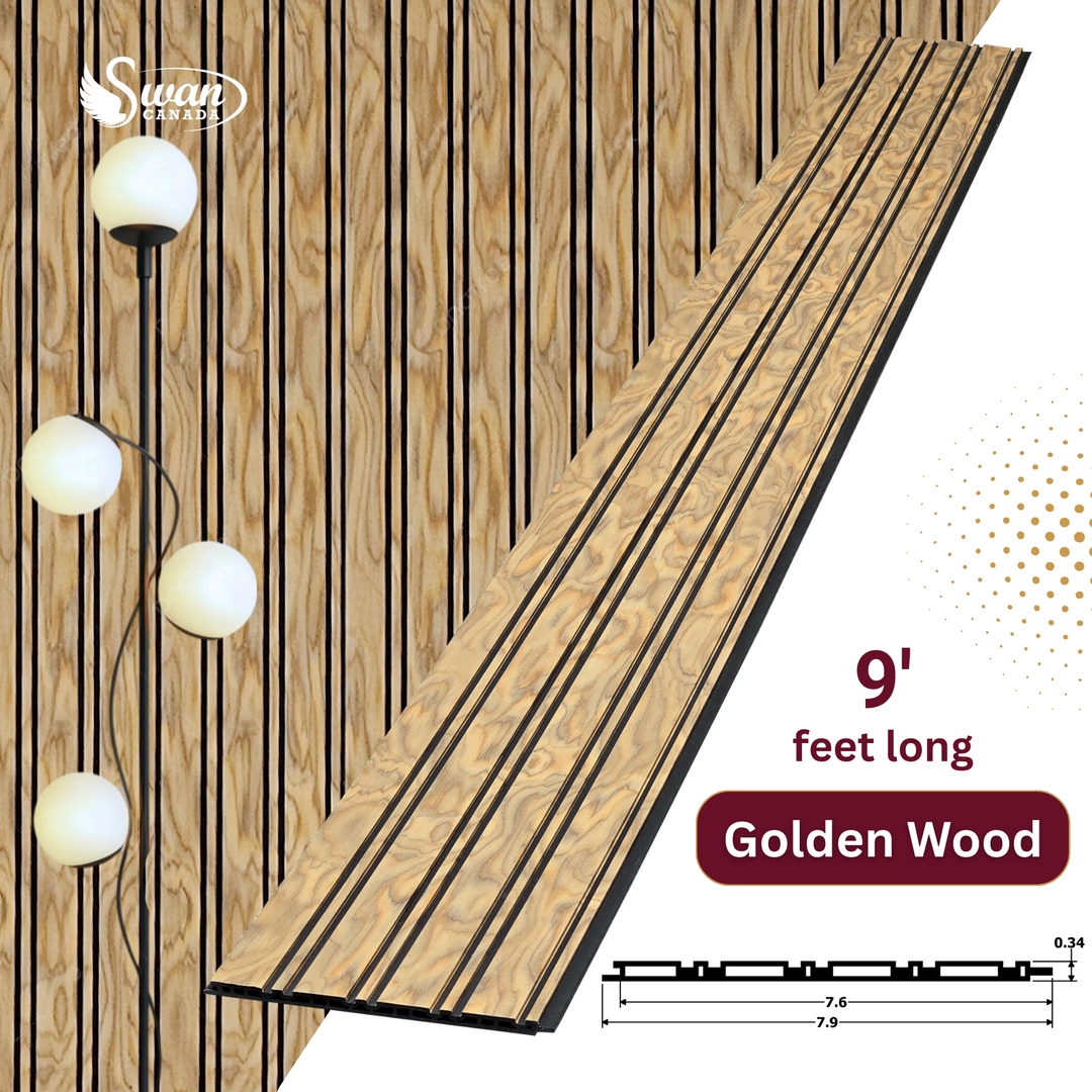 WPC Fluted Panels, Golden Wood, 10 Panels x 9 feet long.