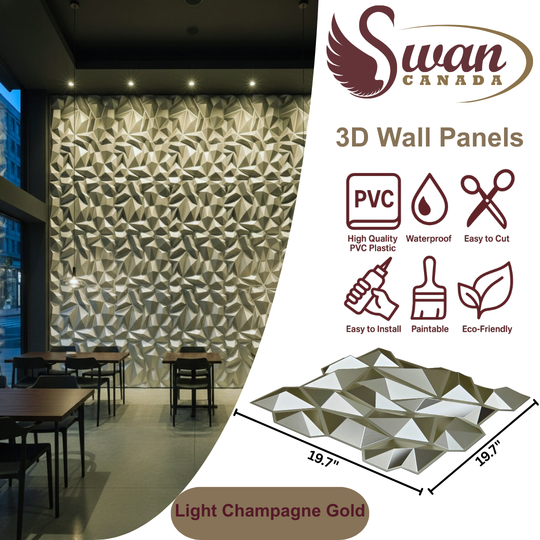 3D Wall Panels, Light Champagne Gold, 19.7" x 19.7"