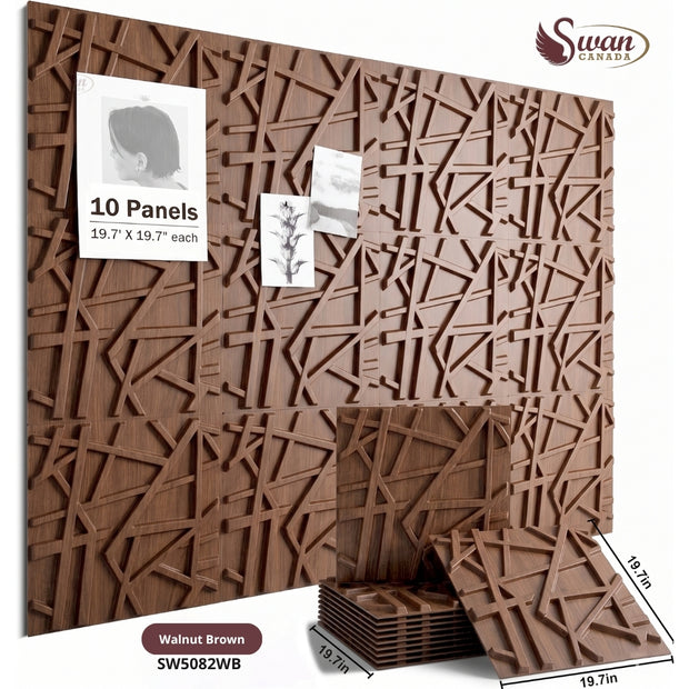 Panneaux Muraux 3D, Noyer Brun, 19,7 po x 19,7 po