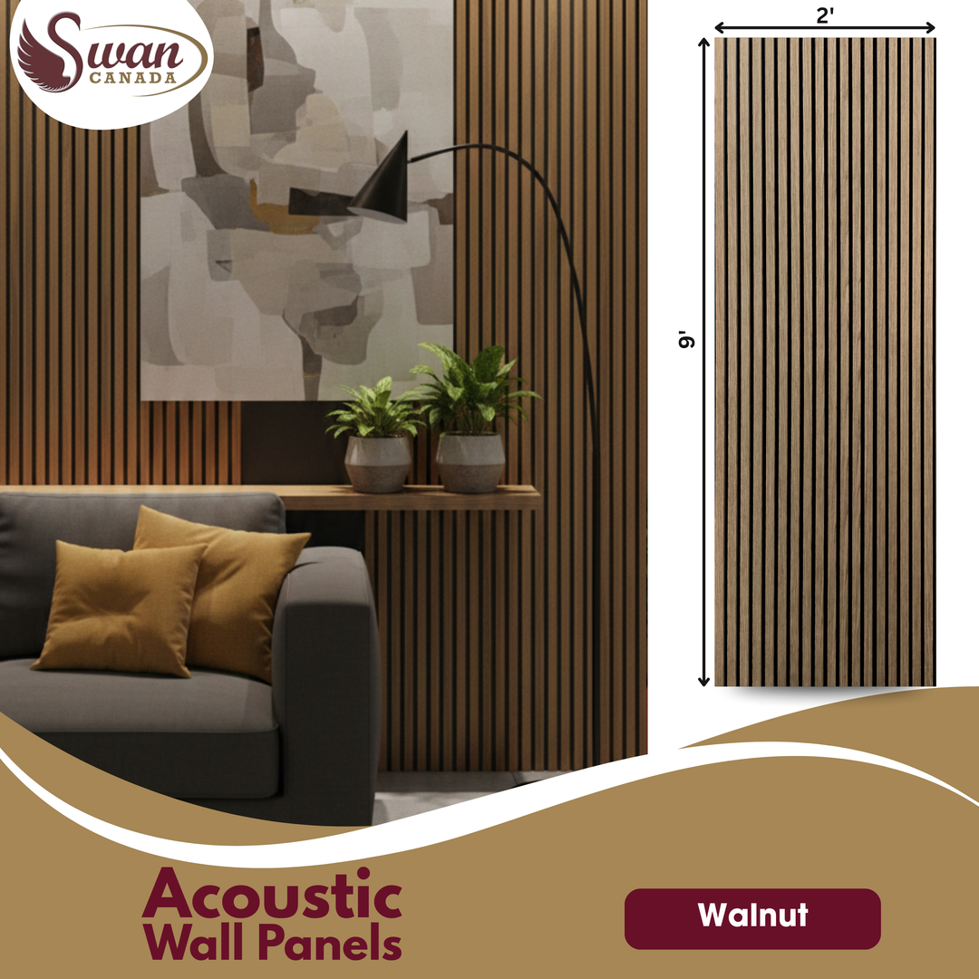 Acoustic Wall Panels, Walnut, 4 Panels, 2 x 9 Feet