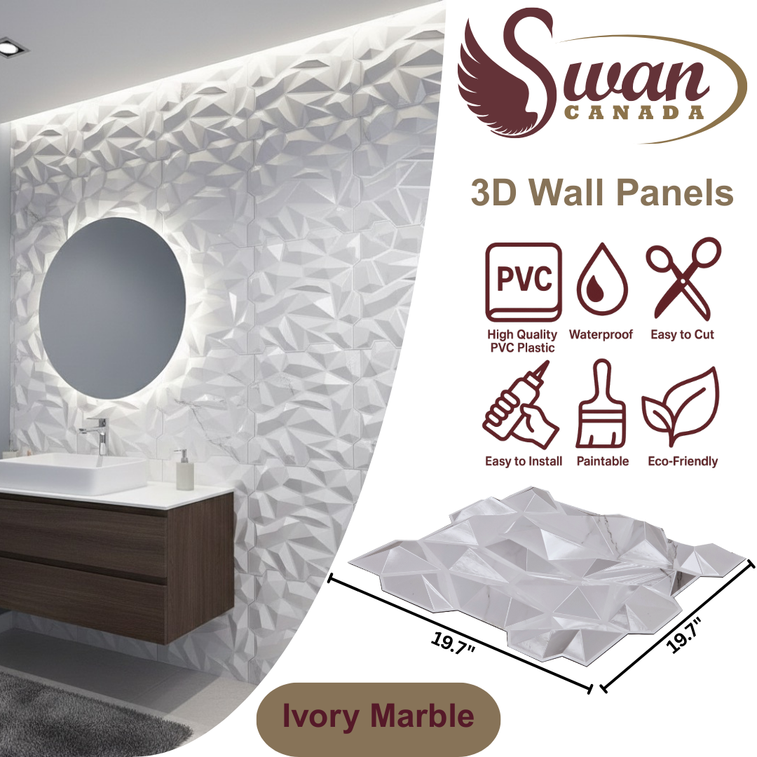 3D Wall Panels, Ivory Marble, 19.7" x 19.7"