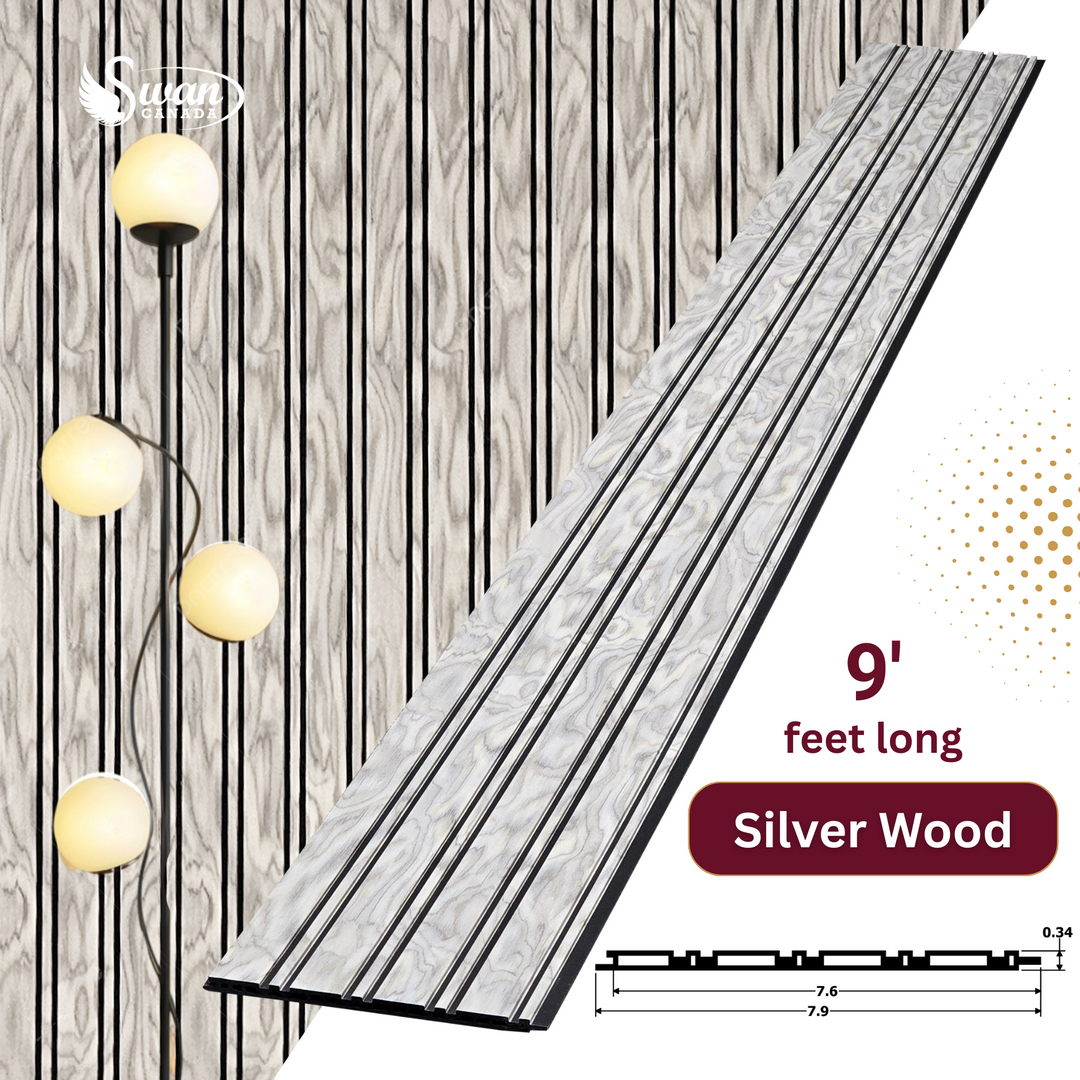 WPC Fluted Panels, Silver Wood, 10 Panels x 9 feet long.