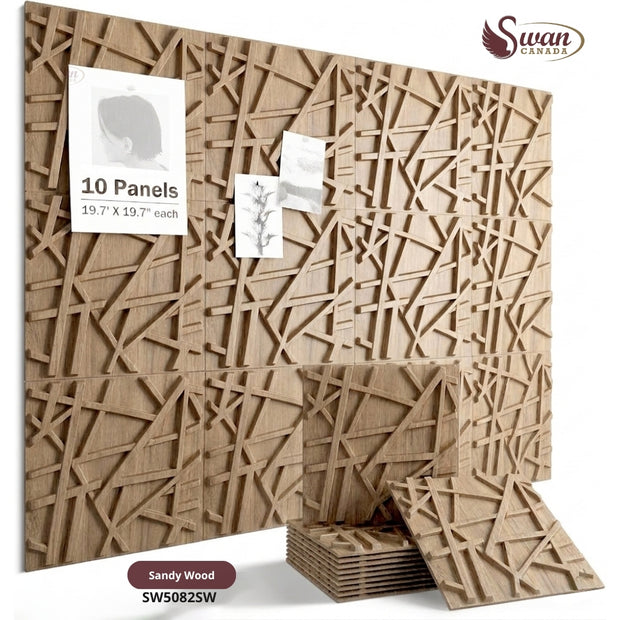 Panneaux Muraux 3D, Bois Sable, 50 x 50 cm