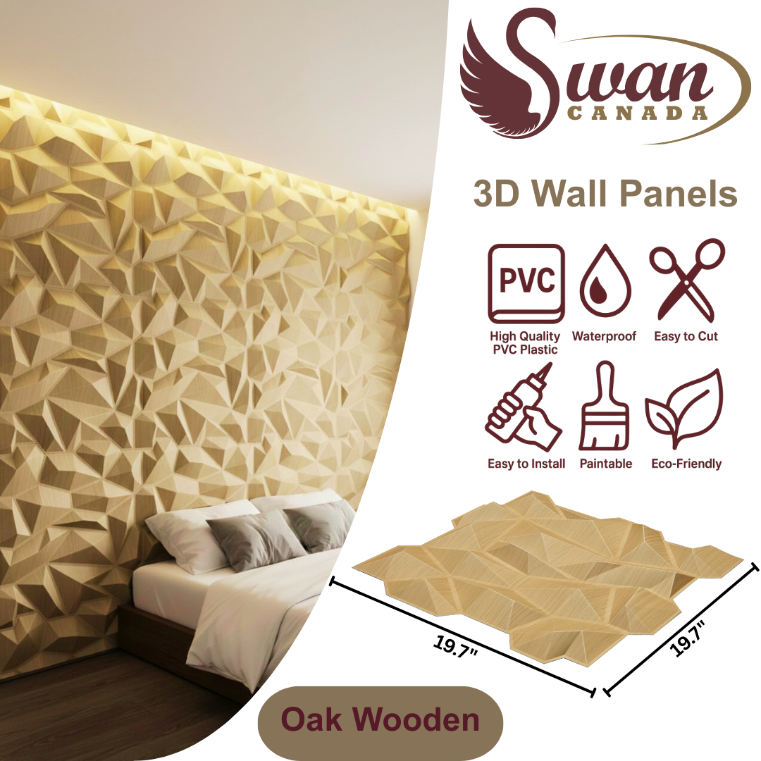 3D Wall Panels, Oak Wooden, 19.7" x 19.7"