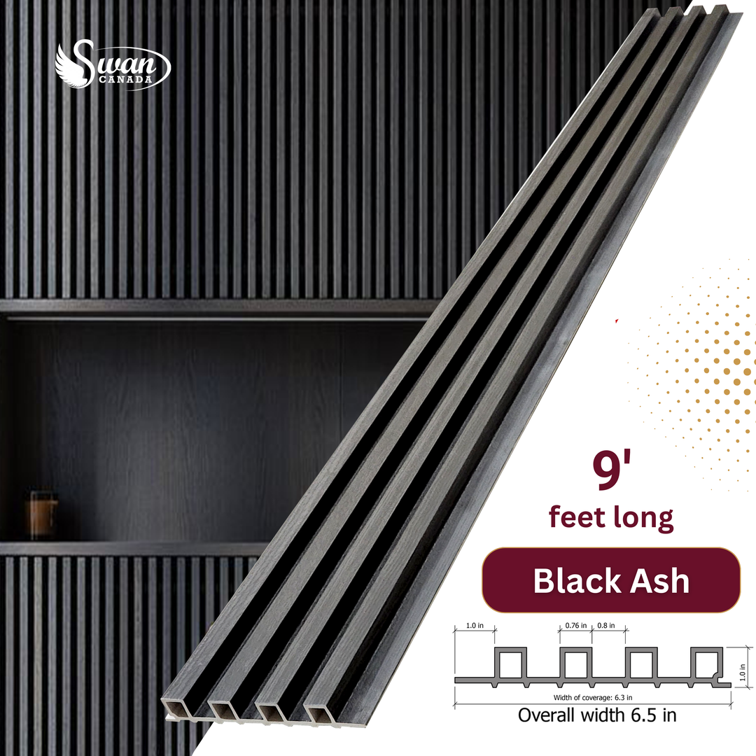 WPC Fluted Panels, Black Ash, 10 Panels x 9 feet long