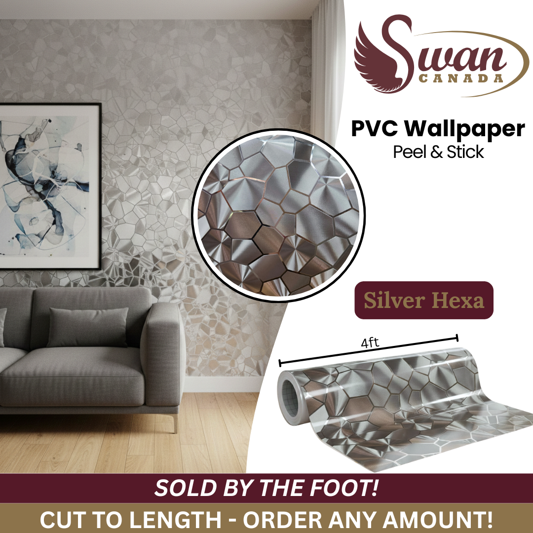 PVC Wallpaper Sticker, Silver Hexa