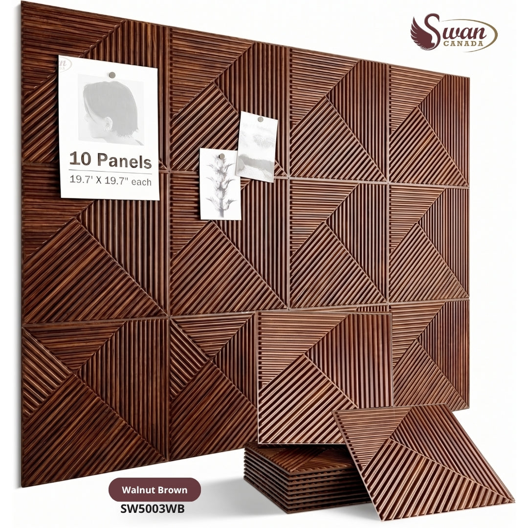3D Wall Panels, Walnut Brown, 19.7" x 19.7"