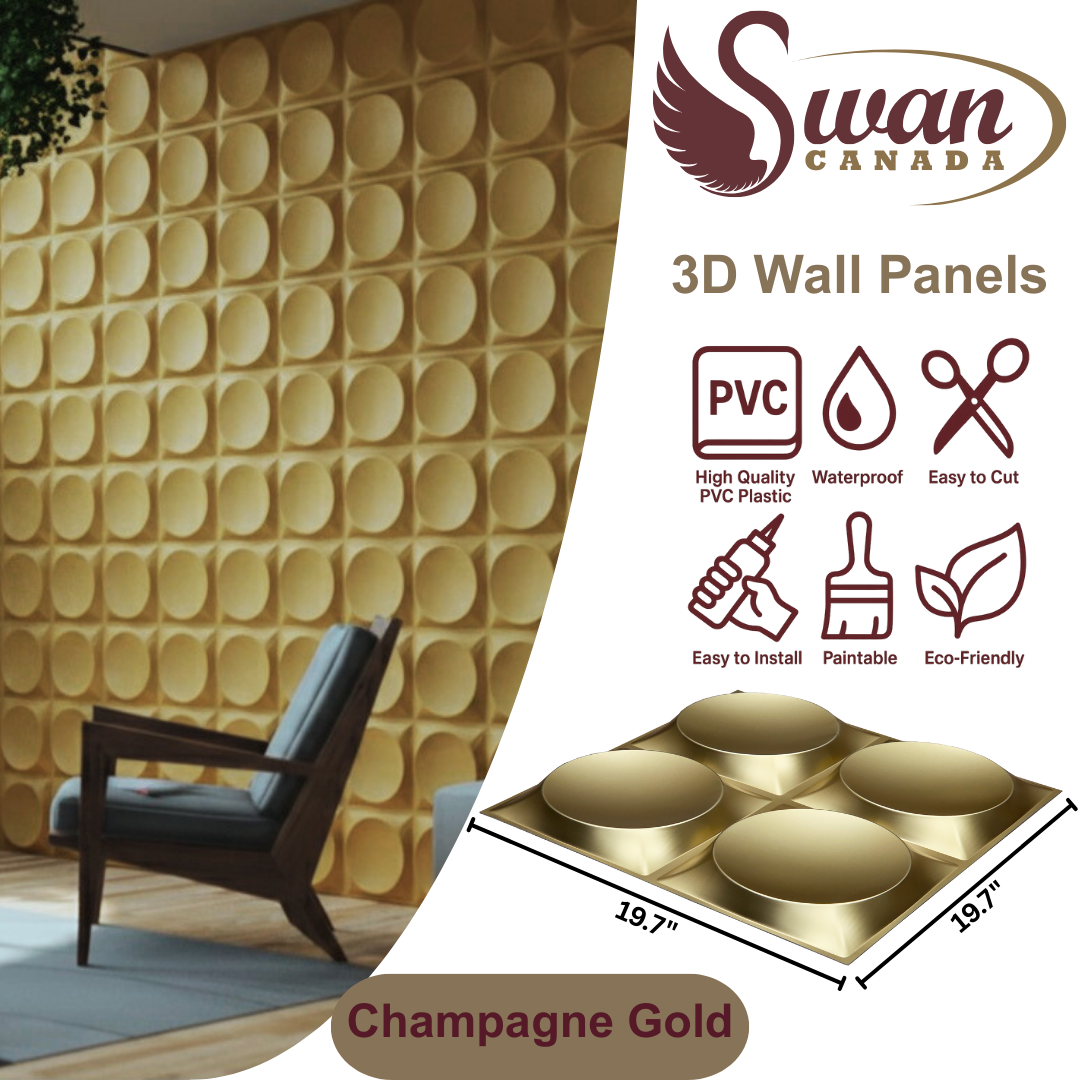 3D Wall Panels, Champagne Gold, 19.7" x 19.7"