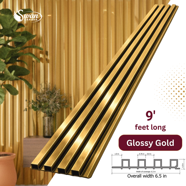 WPC Fluted Panels, Glossy Gold, 10 Panels x 9 feet long.