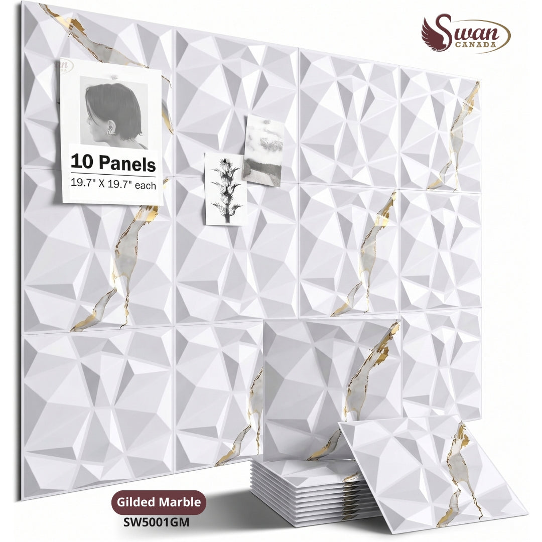 3D Wall Panels, Gilded Marble, 19.7" x 19.7"