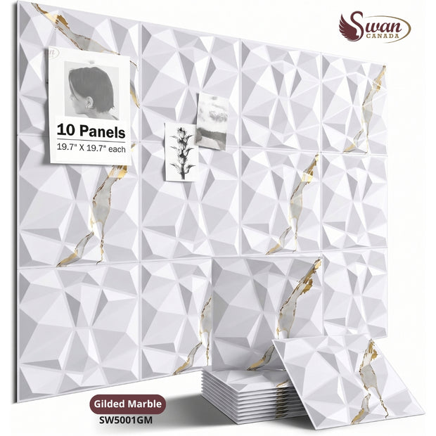 Panneaux muraux 3D, marbre doré, 50 x 50 cm