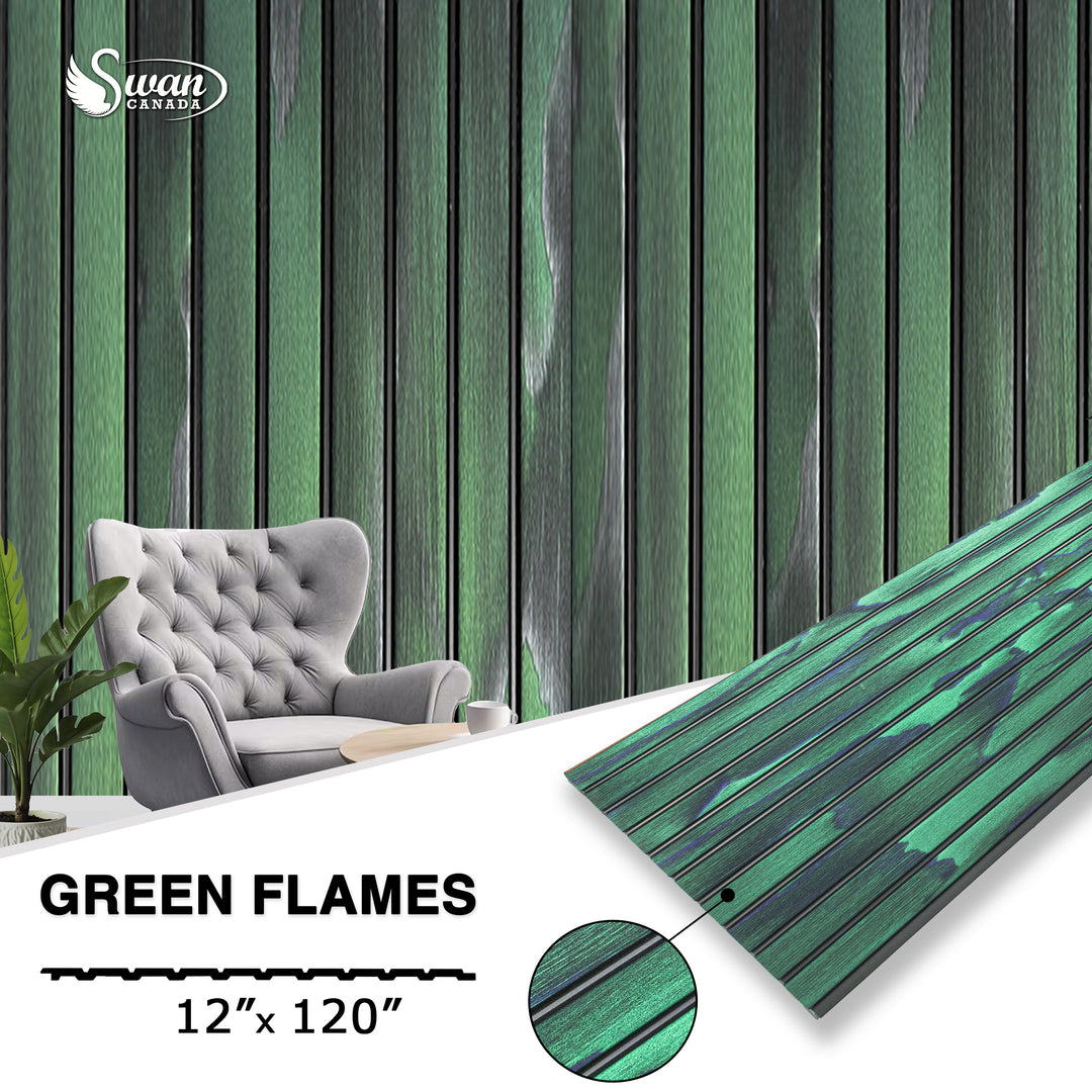 PS Fluted Panels, Green Flames, 10 Panels x 10 feet long.