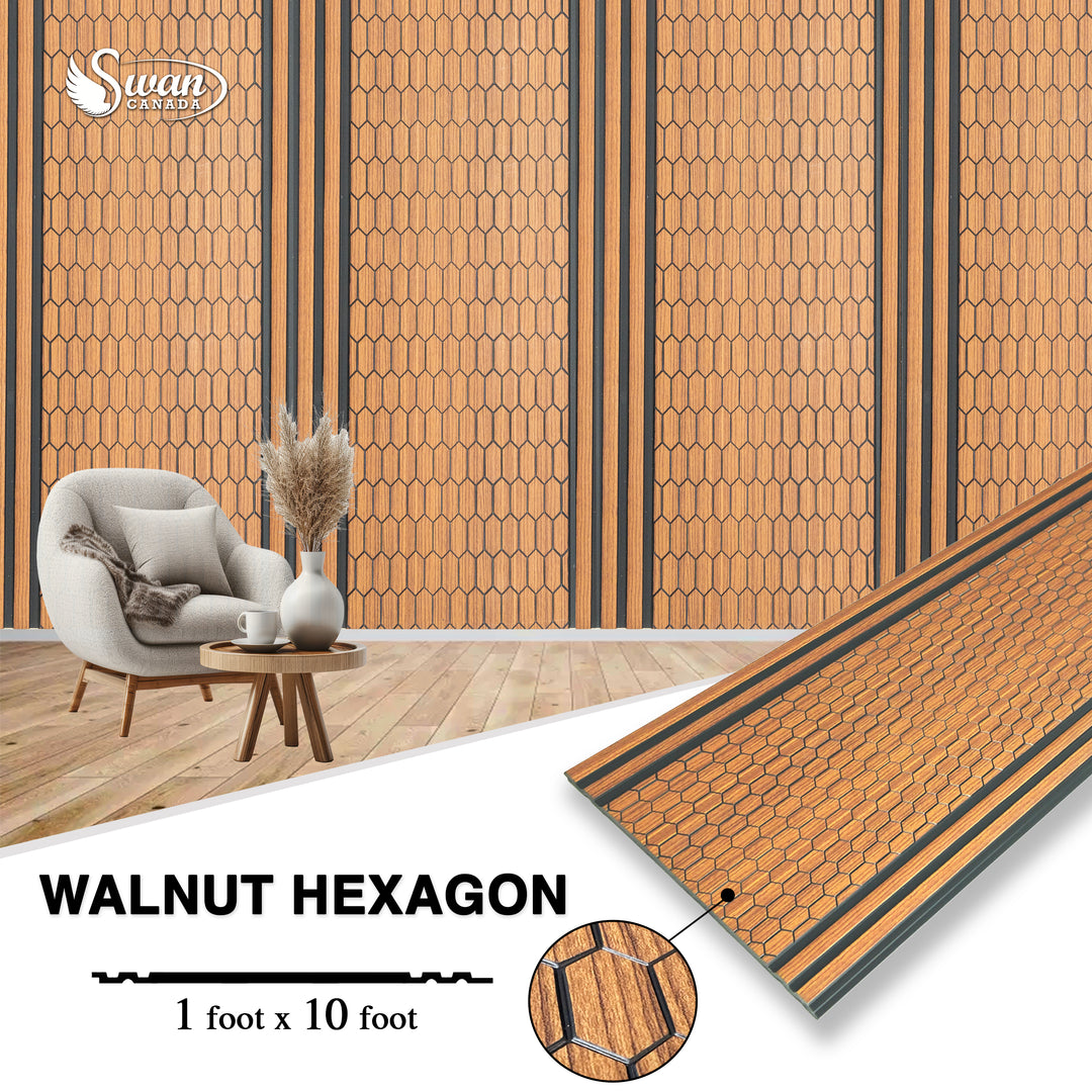 PS Fluted Panels, Walnut Hexagon, 10 Panels x 10 feet long.