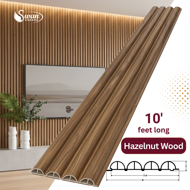 WPC Fluted Panels, Hazelnut Wood, 10 Panels x 10 feet long.
