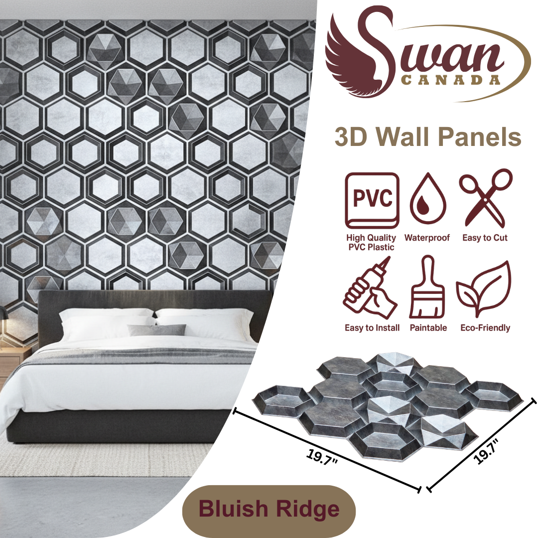 3D Wall Panels, Bluish Ridge, 19.7" x 19.7"