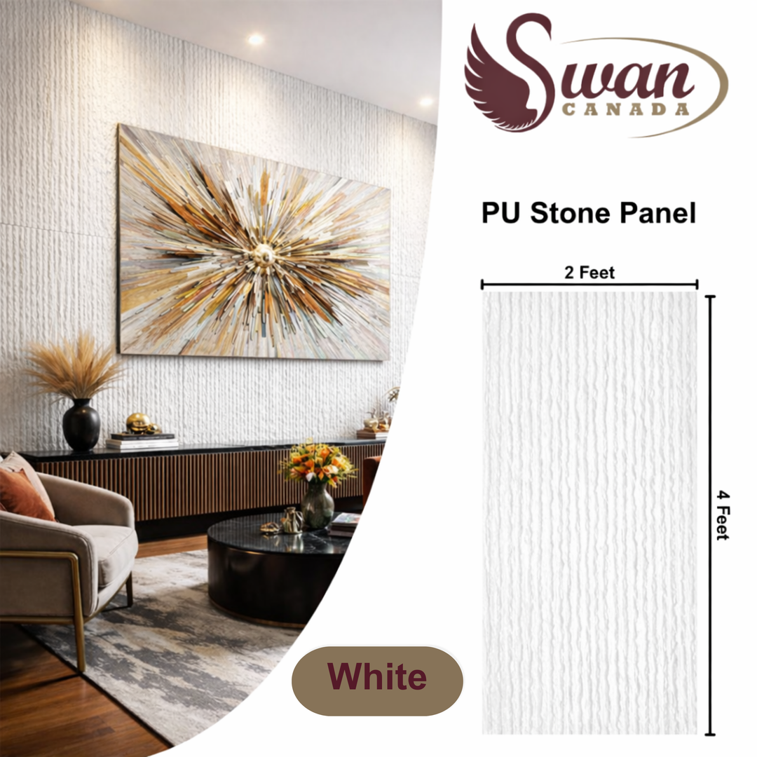 PU Faux Stone, White Rippled Stone, 2 X 4 Feet, 12 Boards