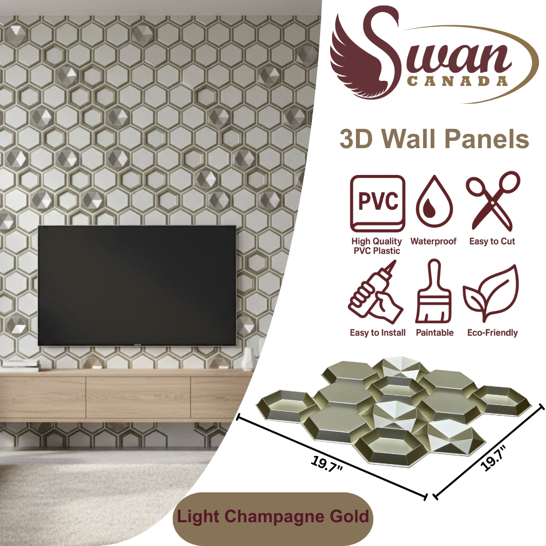 3D Wall Panels, Light Champagne Gold, 19.7" x 19.7"