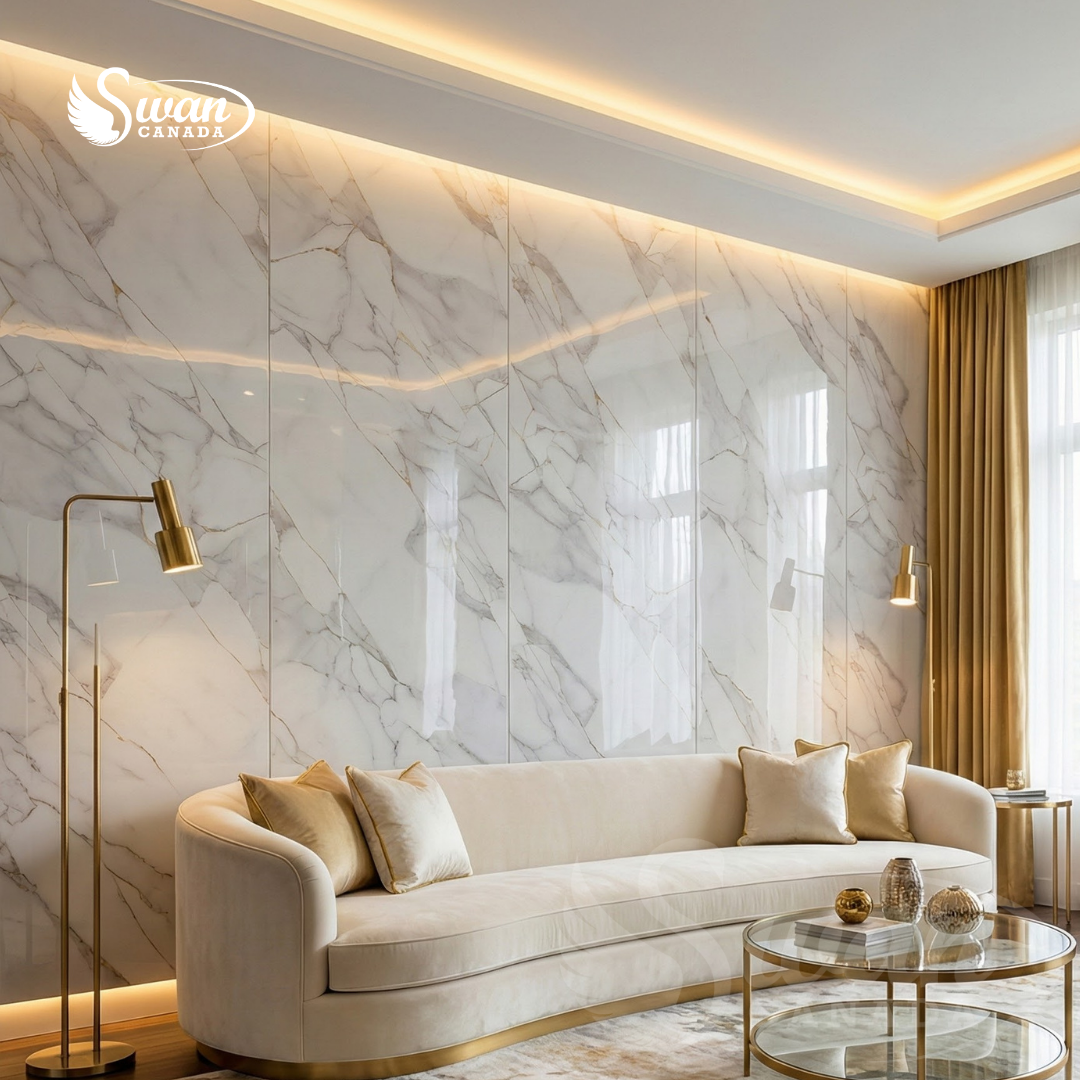 UV Marble Sheets, Gilded Calacatta, 1 Sheet, 4 X 9 Feet