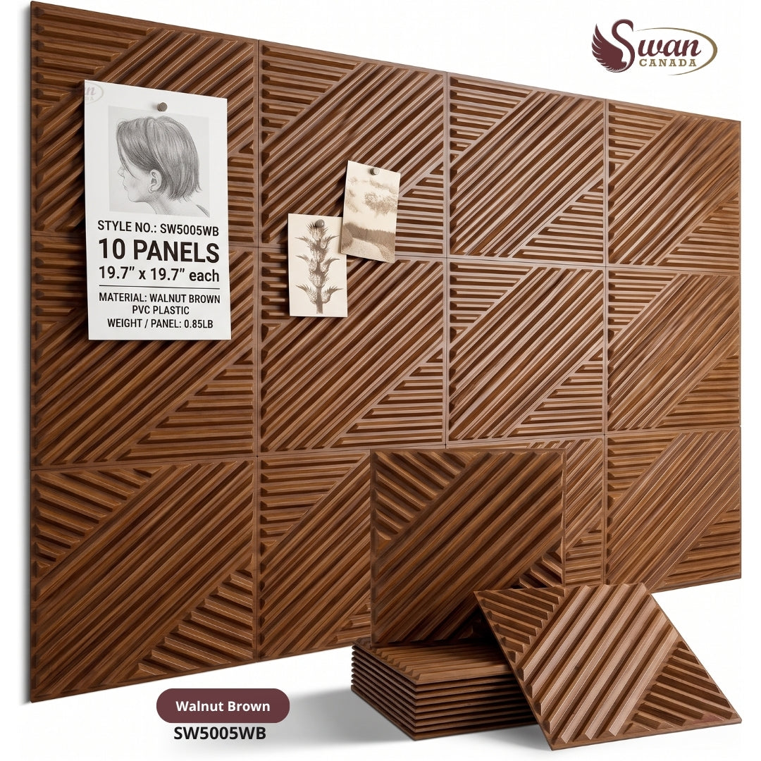 3D Wall Panels, Walnut Brown, 19.7" x 19.7"