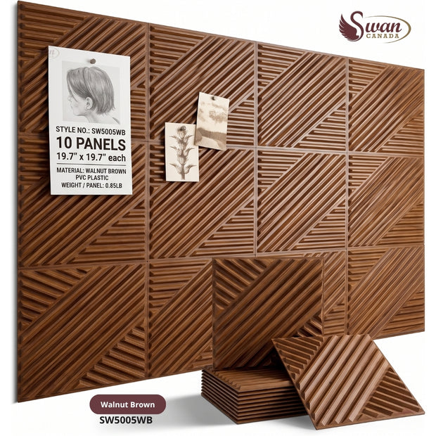Panneaux muraux 3D, brun noyer, 50 x 50 cm