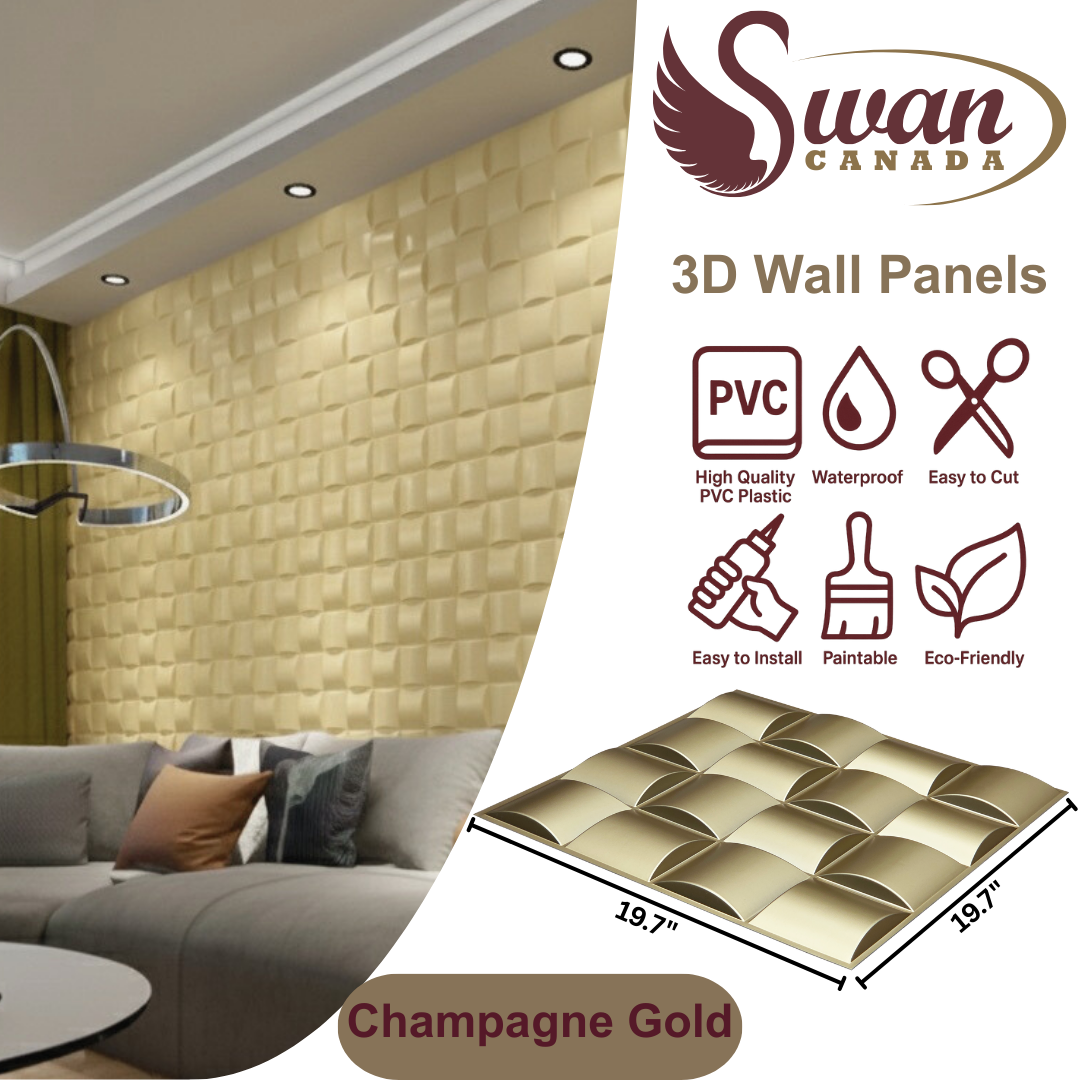 3D Wall Panels, Champagne Gold, 19.7" x 19.7"