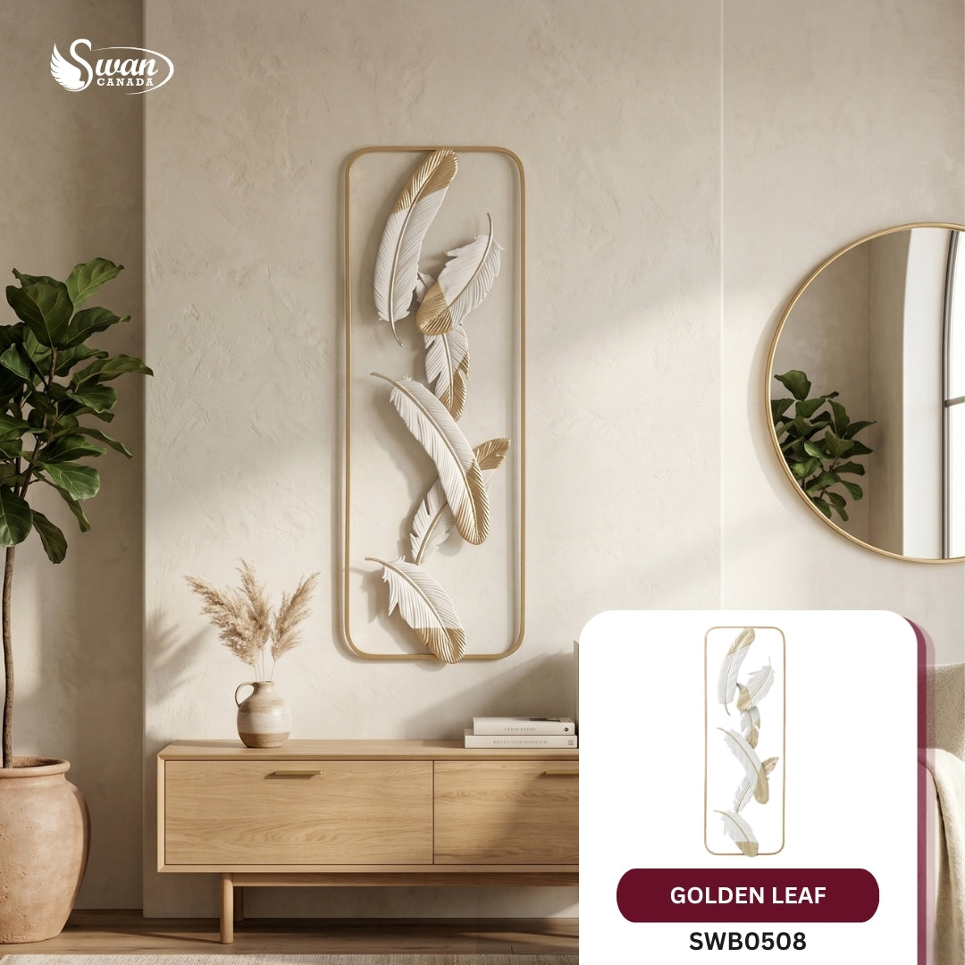 Decorative Wall Art, Golden Leaf  Wall Hanging, 12.25-In X 35.25-In, 1 PC