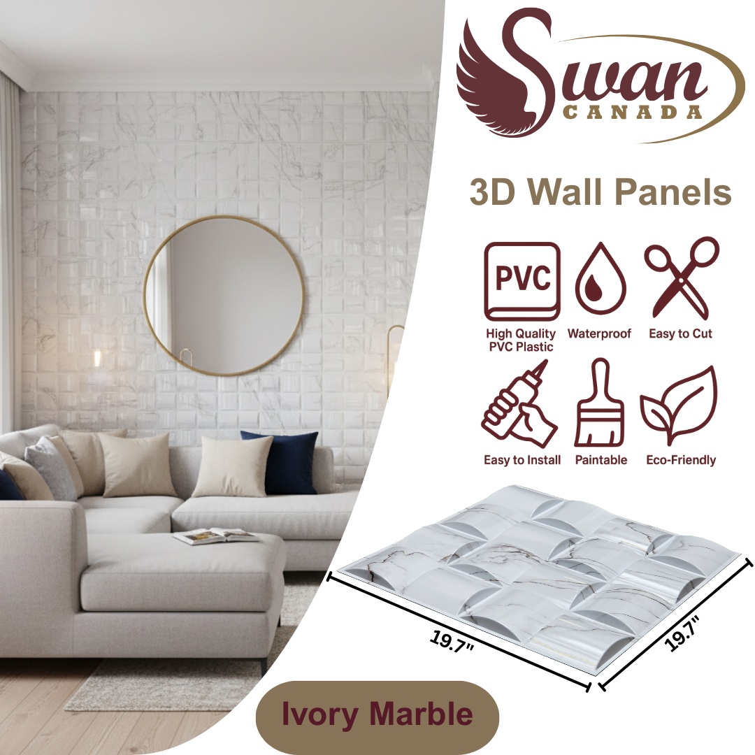 3D Wall Panels, Ivory Marble, 19.7" x 19.7"
