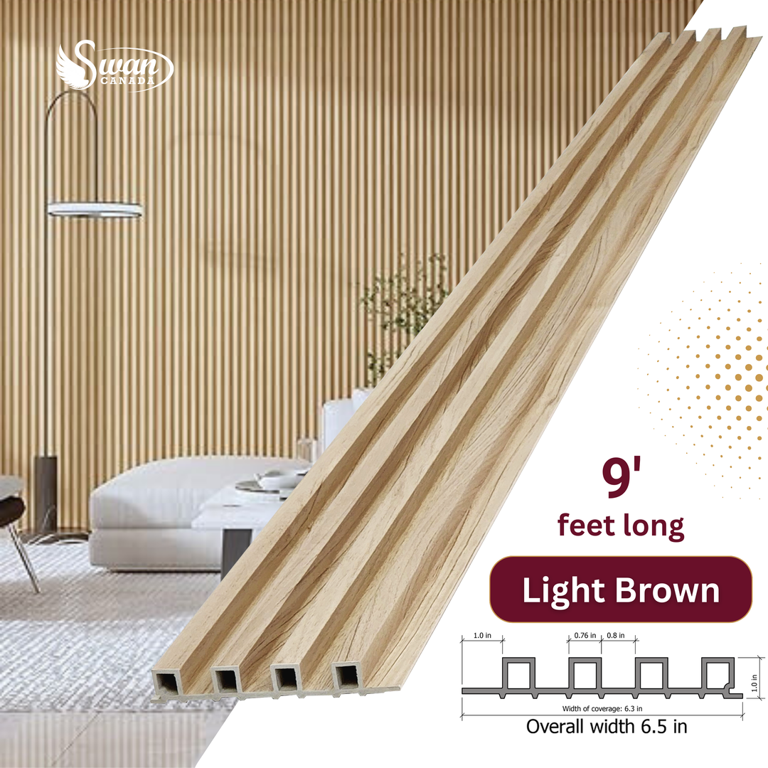 WPC Fluted Panels, Light Brown 10 Panels x 9 feet long.