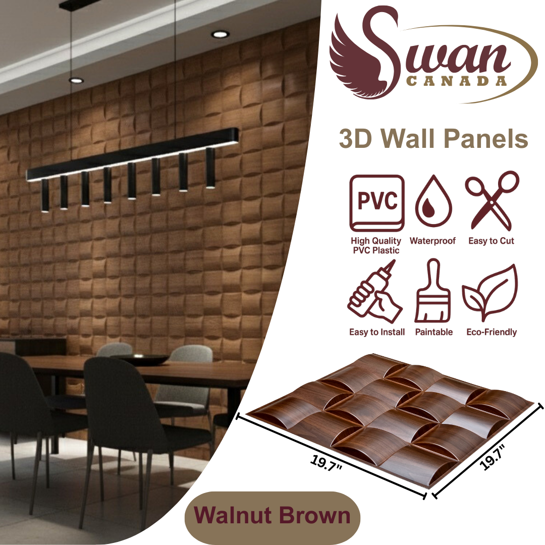3D Wall Panels, Walnut Brown, 19.7" x 19.7"