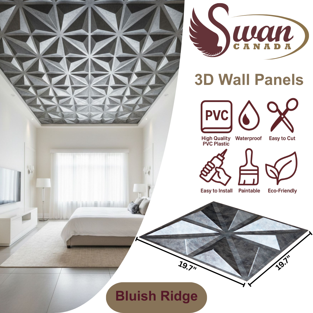 3D Wall Panels, Bluish Ridge, 19.7" x 19.7"