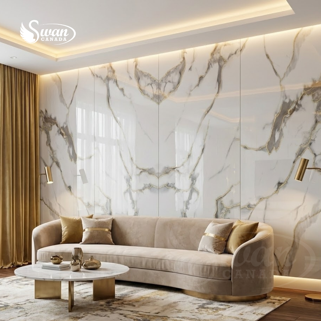 Feuilles de marbre UV, élégance blanche, 1 feuille, 4 x 9 pieds 