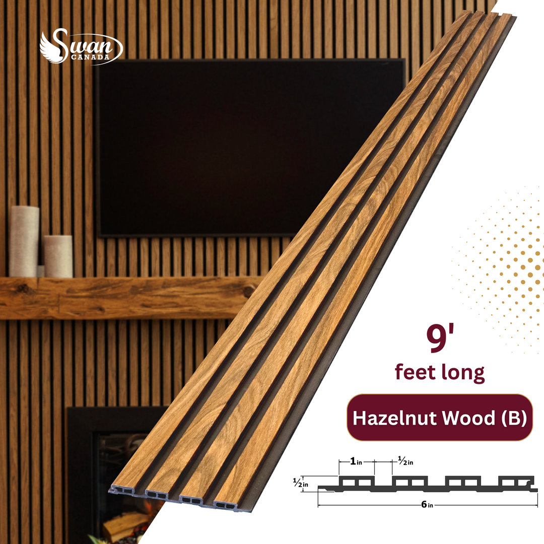 WPC Fluted Panels, Hazelnut Wood black, 10 Panels x 9 feet long.