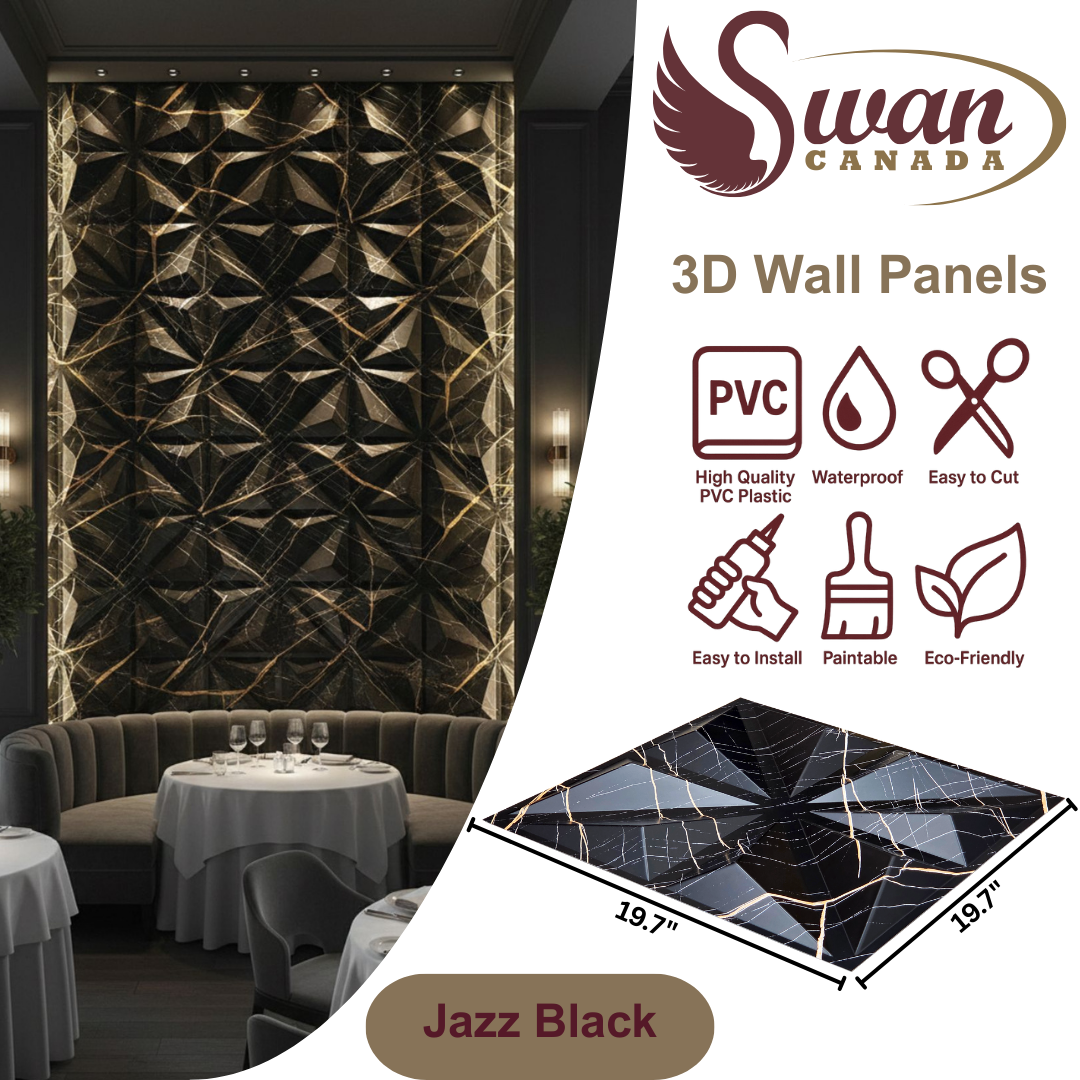 3D Wall Panels, Jazz Black, 19.7" x 19.7"