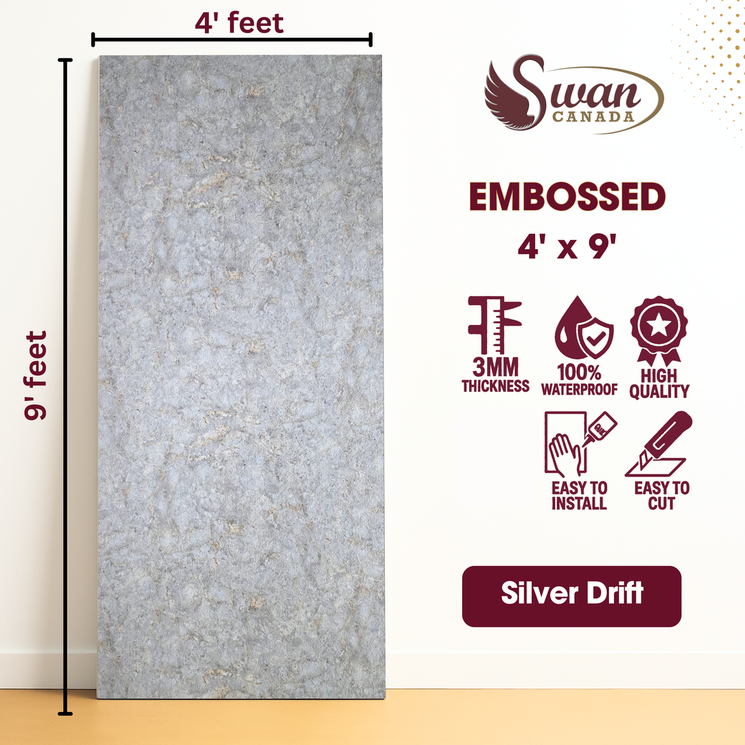 Embossed Board, Silver Drift, 1 Sheet, 4 X 9 Feet