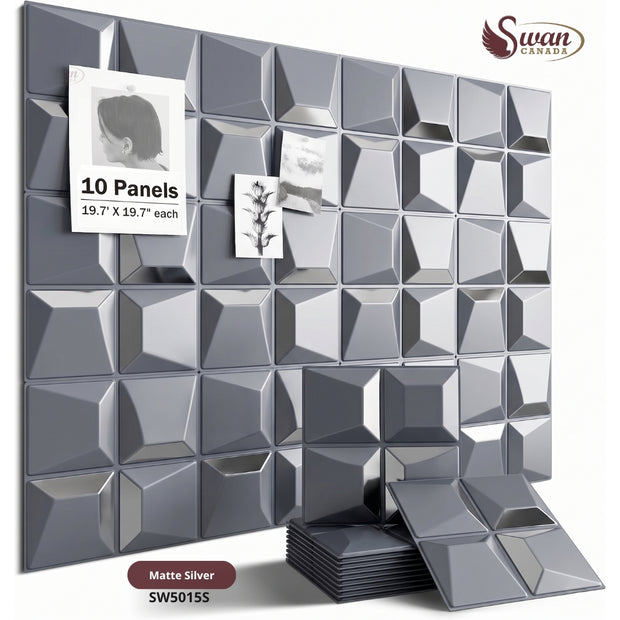 Panneaux Muraux 3D, Argent Mat, 19,7" x 19,7"