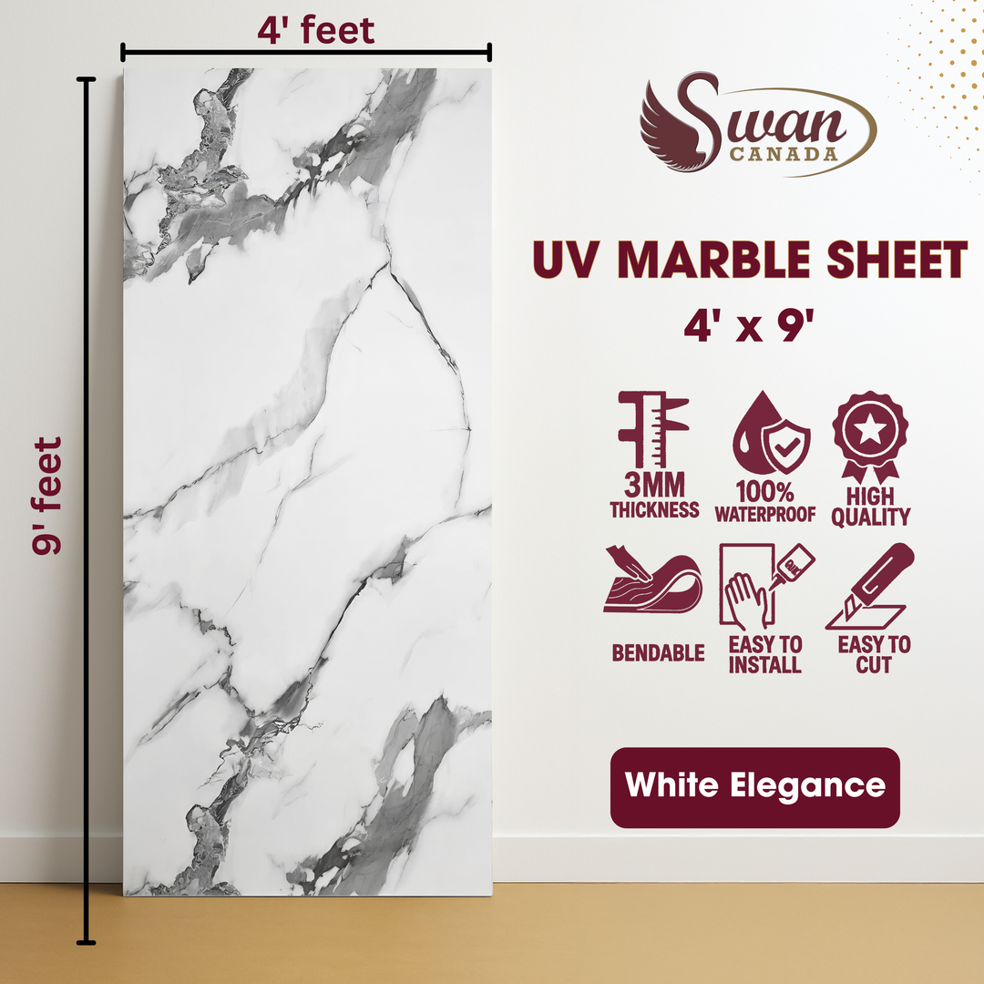 UV Marble Sheets, White Elegance, 1 Sheet, 4 X 9 Feet