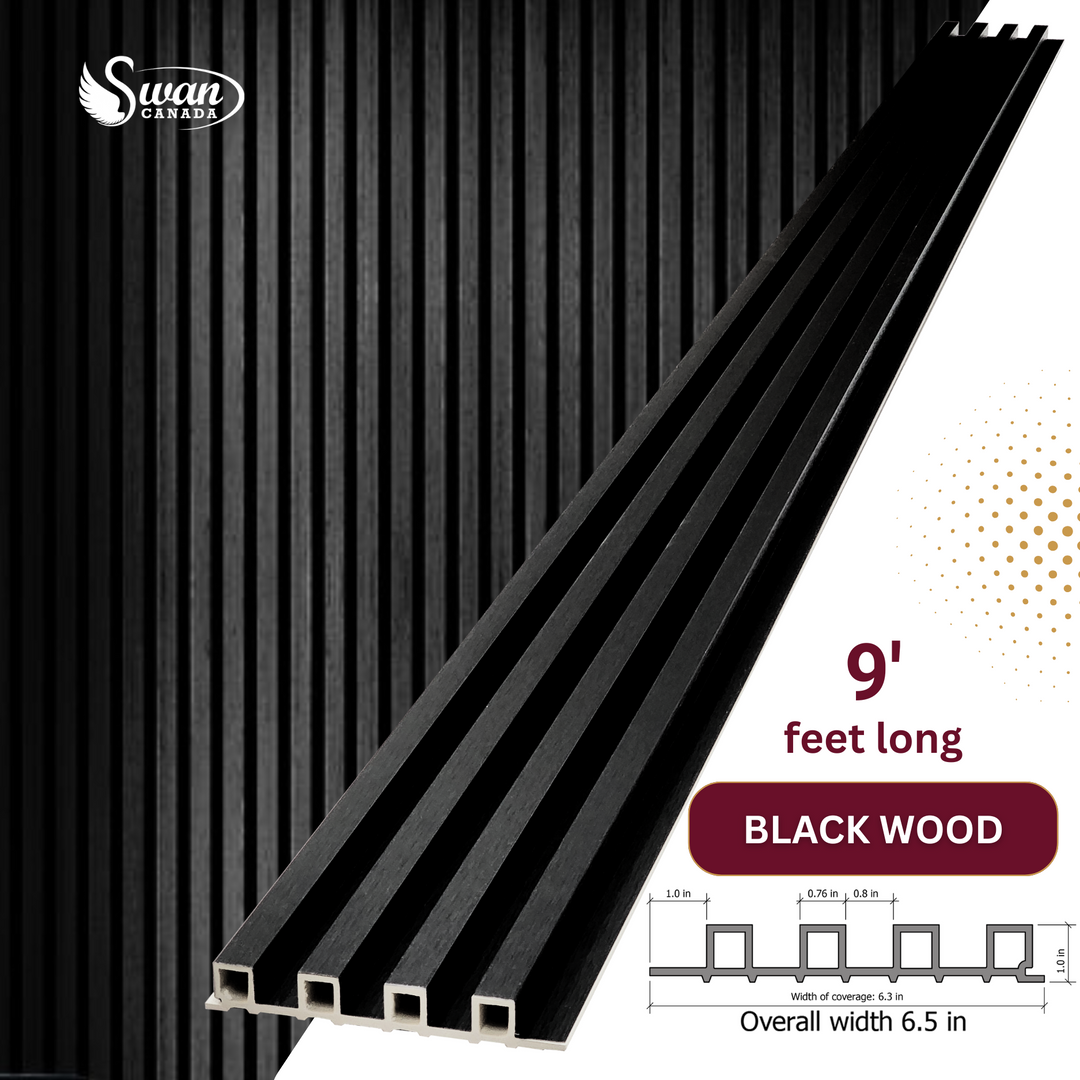 WPC Fluted Panels, Black color, 10 Panels x 9 feet long,
