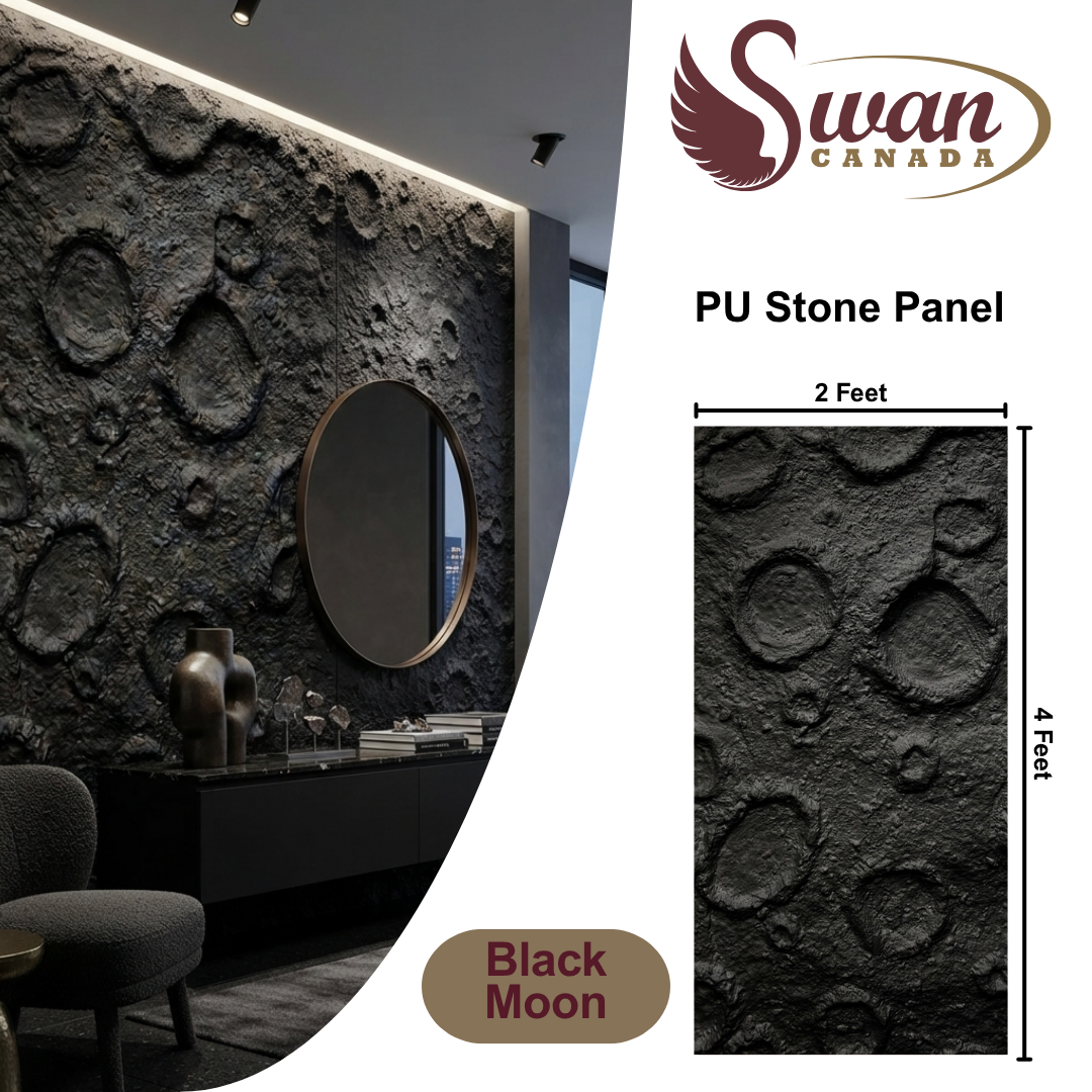 PU Faux Stone, Black Moon Stone, 2 X 4 Feet, 8 Boards